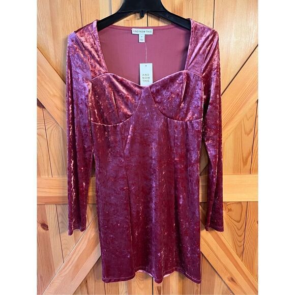 AND NOW THIS Size Medium Corset-Style Crushed-Velvet Dress nwt (3369) - Picture 1 of 6